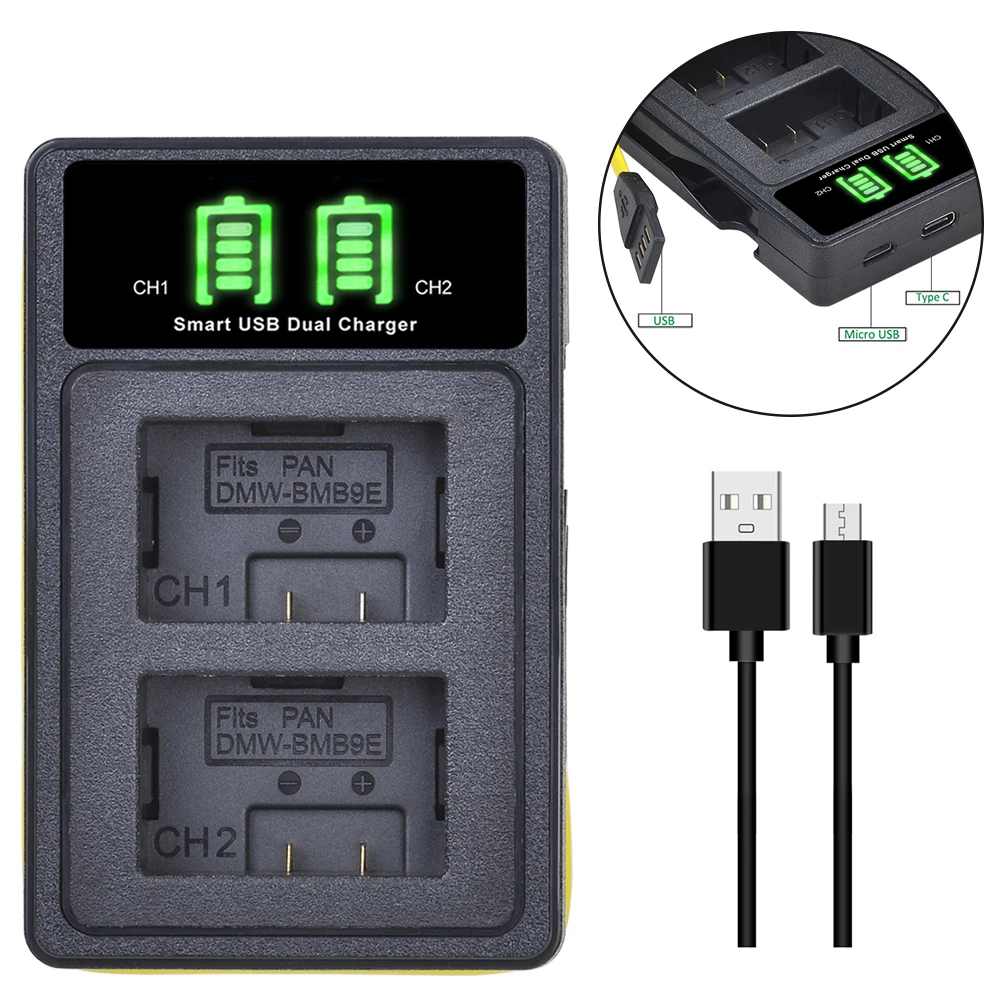 Аккумулятор и зарядное устройство 1300 мА · ч DMW-BMB9E BMB9 DMW-BMB9 со встроенным USB для
