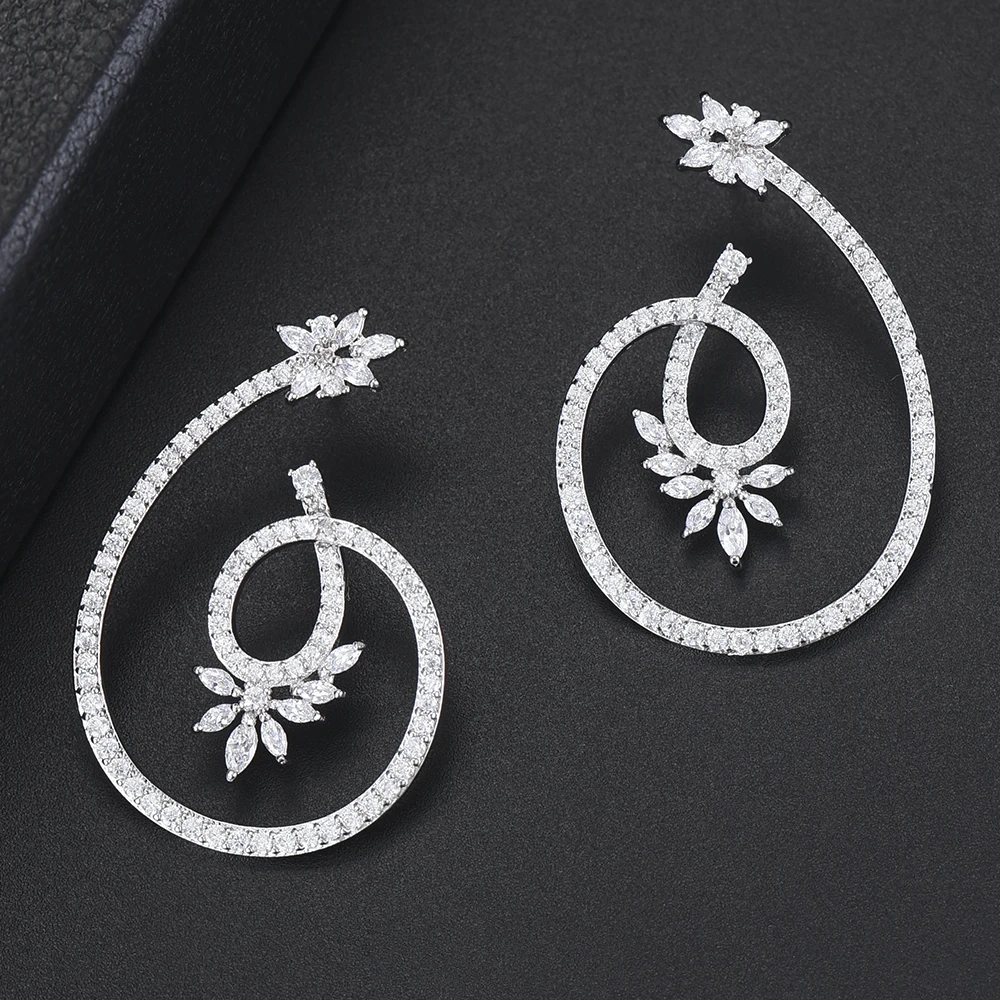 

LARRAURI 2019 Trendy Cubic Zirconia Crystal CZ Bohemian Dubai Bridal Wedding Stud Earrings Geometry Stud Earrings For Women