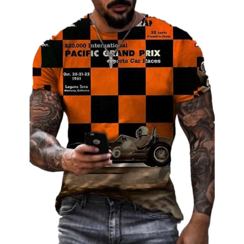 

Футболка мужская Свободная с коротким рукавом, летняя рубашка в стиле аниме, с принтом в клетку, с круглым вырезом, уличная мода, большие раз...