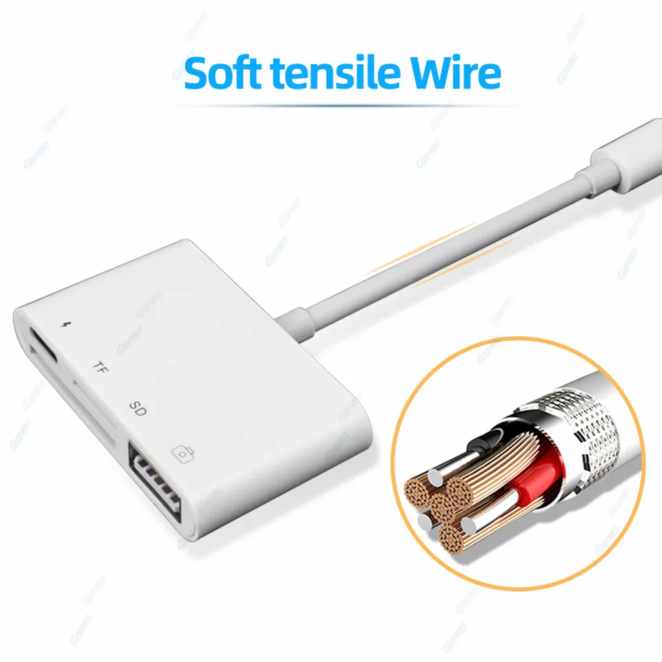 4 в 1 SD TF Card Reader Камера OTG Адаптер Кабель Преобразователь Комплект подключения зарядного для iPhone X 8 7 iPad для Lightning