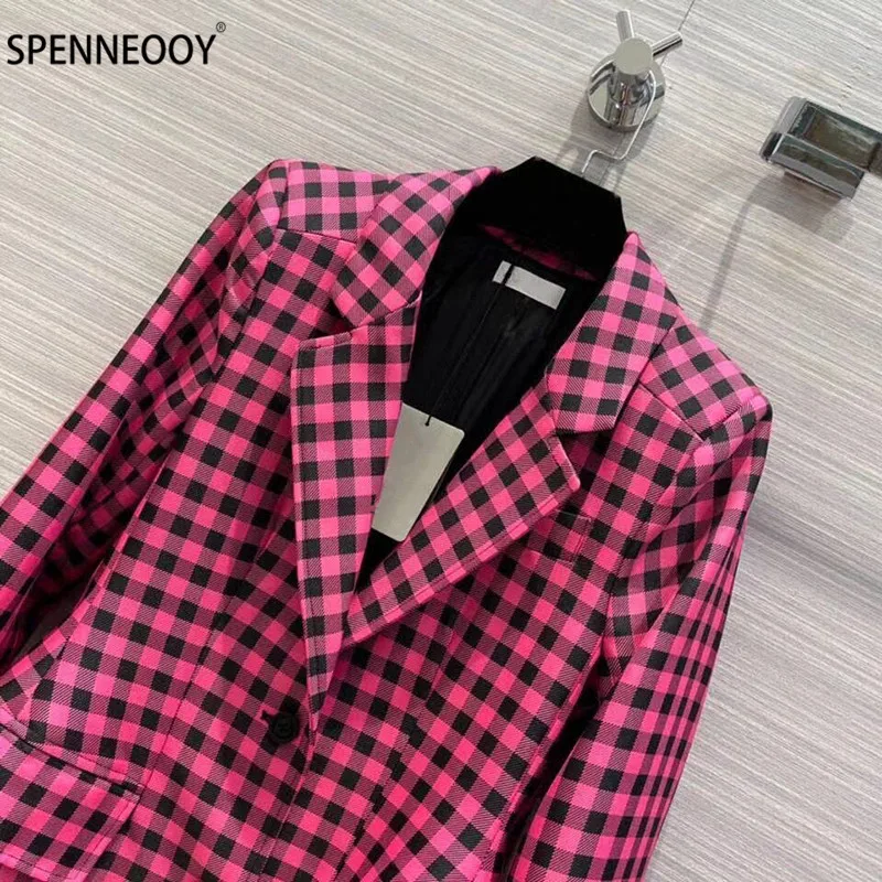 SPENNYMOOR 2021Designer Brand Fashion Office Lady Plaid Blazer Jackets Women Long Sleeve Single-Breasted Overcoat Outwear