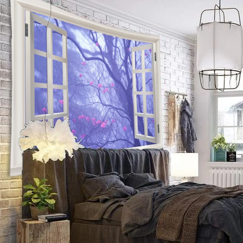 

Windows Scenery Tapestry Wall Hanging Cloth Bed Spread Beach Towel Table Cloth Yoga Mat House Decoration Living Room Decoration