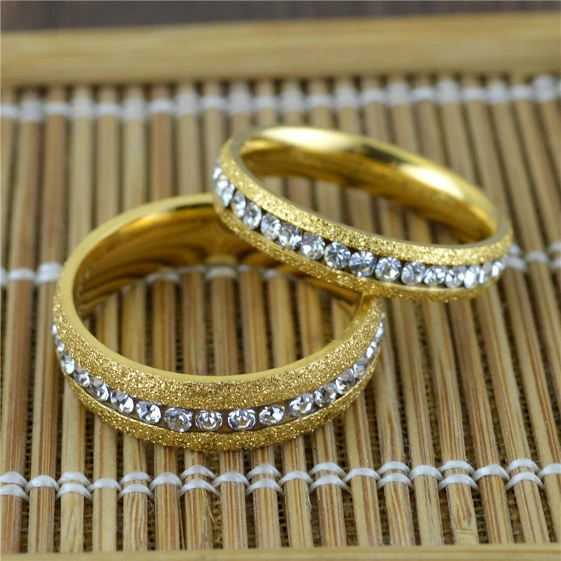 

Vintag 6mm Matte Couple Ring For Woman Wedding Band Fashion Gold Color Stainless Steel Jewelry With Cubic Zirconia Never Fade