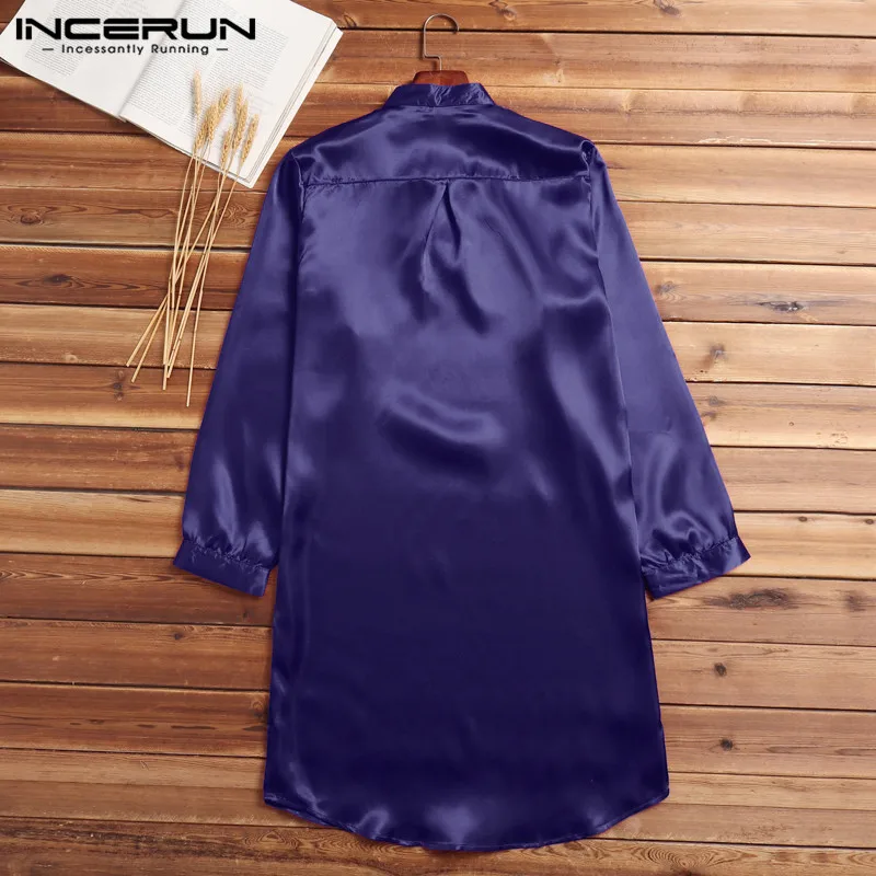 

INCERUN Men Sleep Robes Homewear Long Sleeve Solid Color Comfortable Bathrobe Soft Leisure Men Sleepwear Robes S-5XL