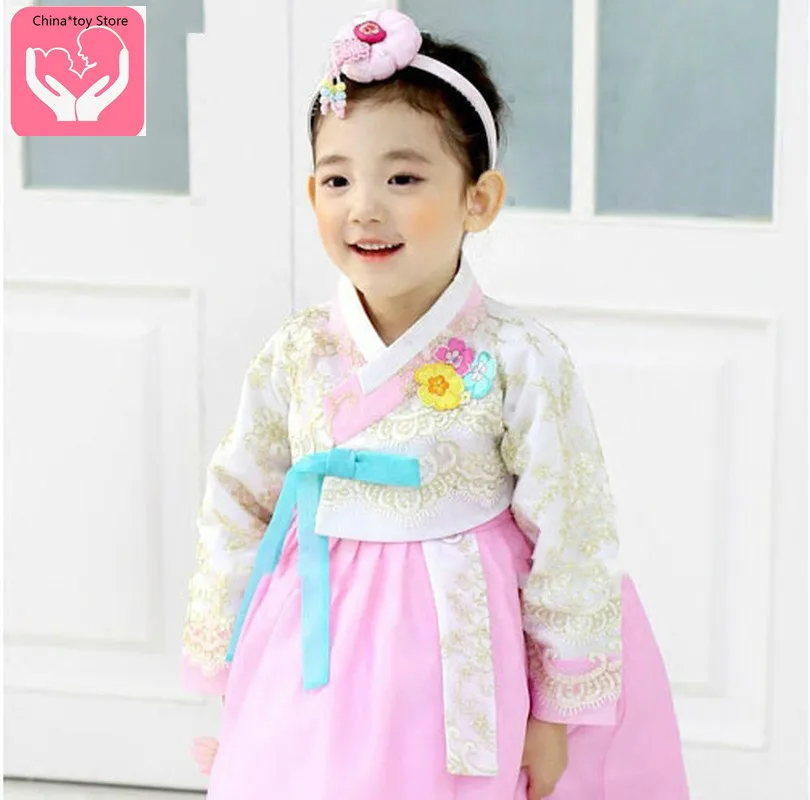 

Новинка, традиционное корейское платье Hanbok для детей, платья для девочек с цветами, свадебный наряд, Восточный этнический костюм для танцев ...