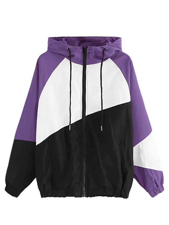 

Jackets for women autumn fashion casual hooded stitching long-sleeved sun protection clothing oversized jacket ropa para mujer