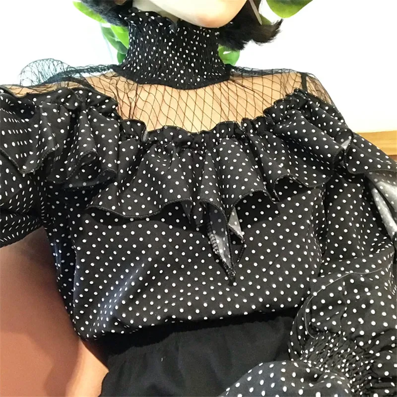 Блузка женская с высоким воротом и рукавами фонариками 67007|blouse fashion|fashion blouseswomen