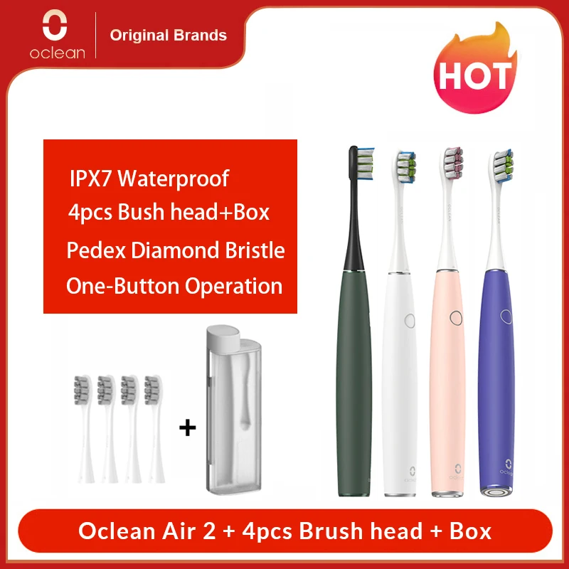 

Набор зубных щеток Oclean Air 2, бесшумная электрическая щетка для чистки зубов, водонепроницаемость IPX7, быстрая зарядка, 3 режима, 4 насадки, доро...