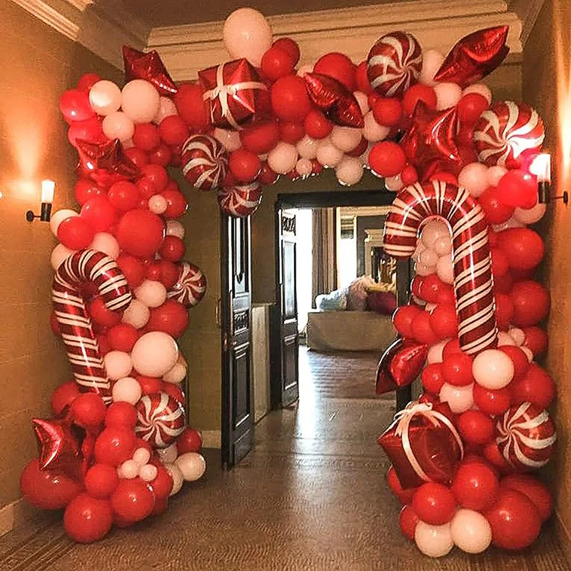

Christmas Balloon Garland Arch kit with Christmas Red White Candy Balloons Red Star Globos for Christmas Party Decoration