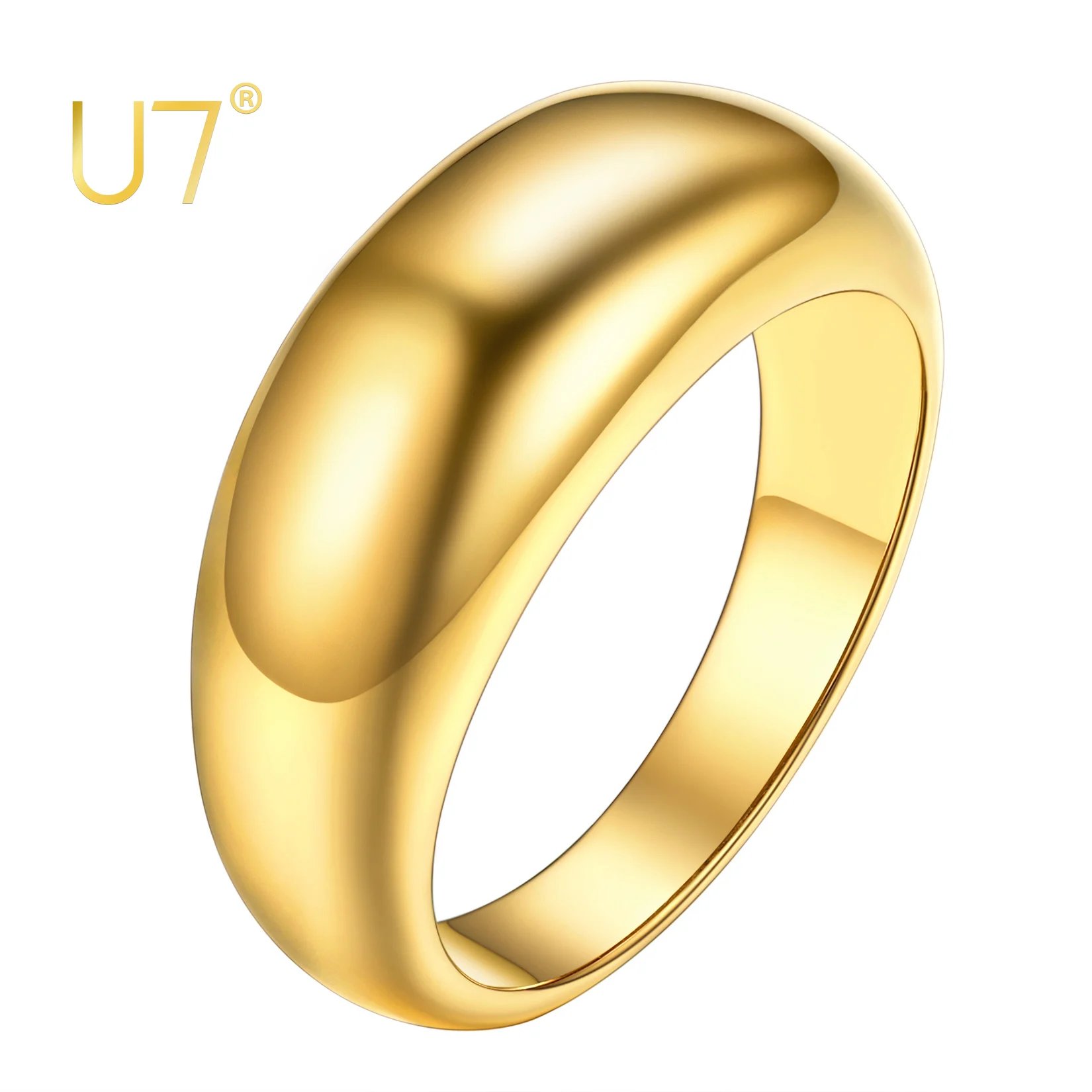 

U7 Jewelry Croissant Dome Ring Chunky Wedding Band Statement Party Ring for Men Women