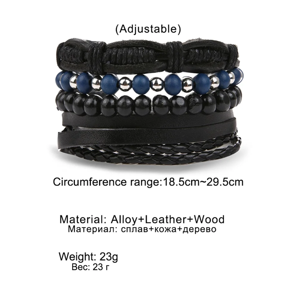 IFMIA богемные деревянные плетеные браслеты ручной работы, браслеты Pulsera для мужчин, винтажный многослойный синий кожаный браслет с бусинами, браслеты