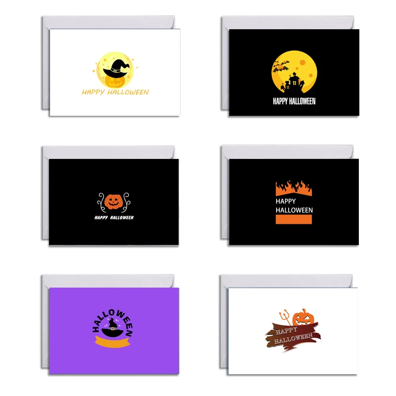 

Halloween Greeting Cards with Envelopes and Halloween Stickers, 6 Halloween Styles 6" x 4" Size For Halloween Themed Party