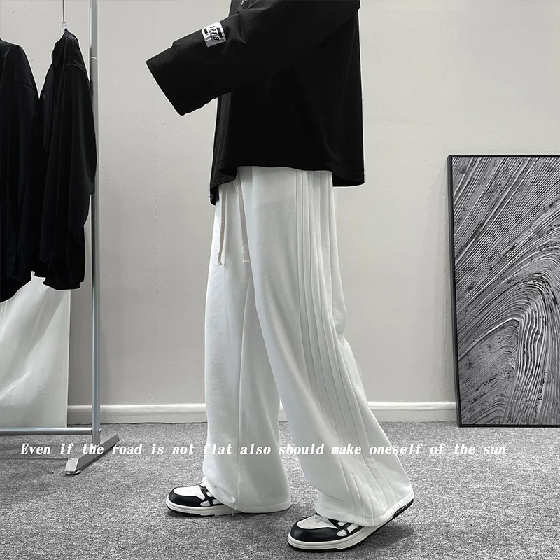 Брюки мужские с широкими штанинами модные повседневные свободные прямые штаны в