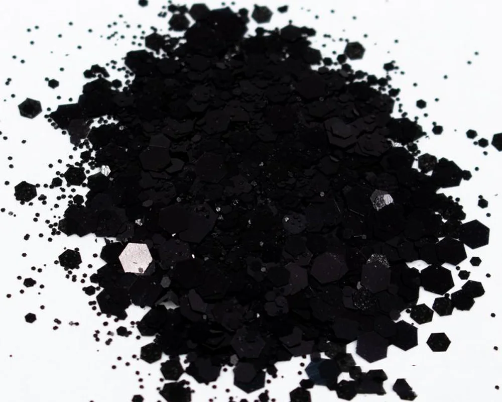 

50g (1 Bag ) Black Night Metallic Nail Art Glitter, Flake Size:Chunky mix (1/8-1/64) pure black matte chunky glitter IN SHAKER