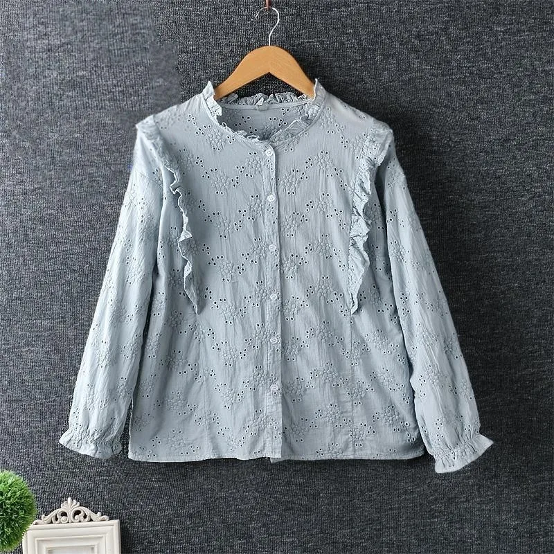 

Lolita ruffles embroidery hollow out cotton shirt blouse lolita vintage
