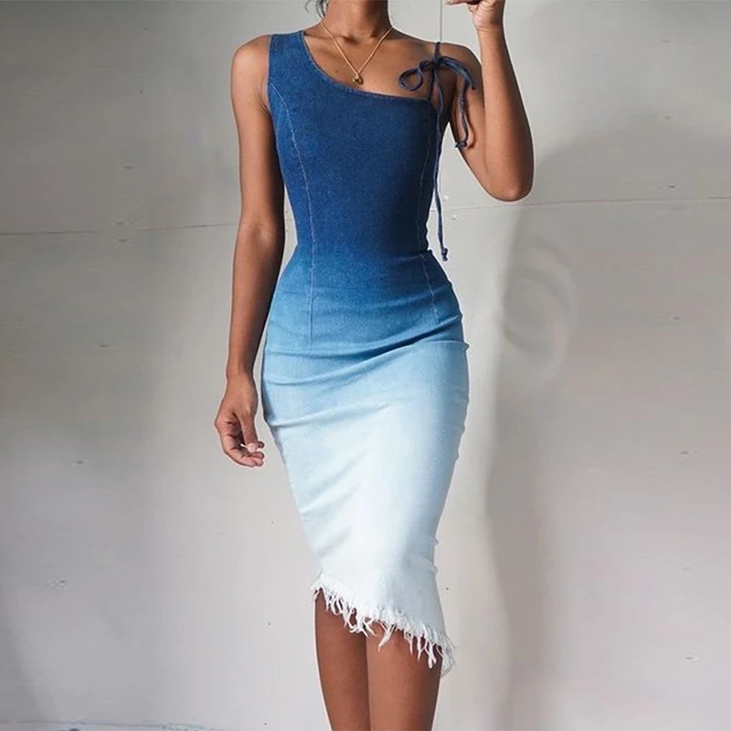 

Женское джинсовое платье, с воротником и принтом тай-дай, асимметричное платье без рукавов, Пляжное платье, лето 2021