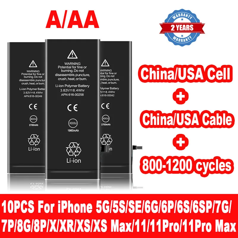 

Battery for iPhone 4S 5 5S 5C se 6 plus 6s 7 8 x XR 11 pro high quality rechargeable Apple