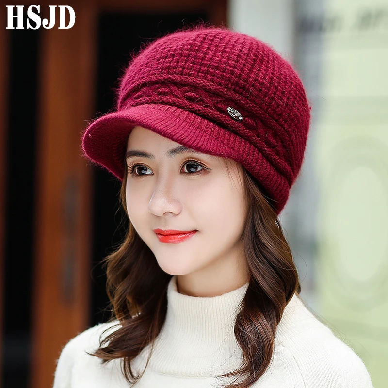 Шапка-бини женская вязаная однотонная из кроличьего меха | Аксессуары для одежды