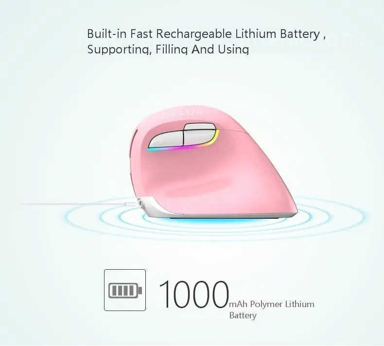 Delux M618 Мини Bluetooth+ Usb беспроводной двойной режим Вертикальная эргономичная компьютерная мышь перезаряжаемая оптическая Бесшумная RGB 3d PC Mause