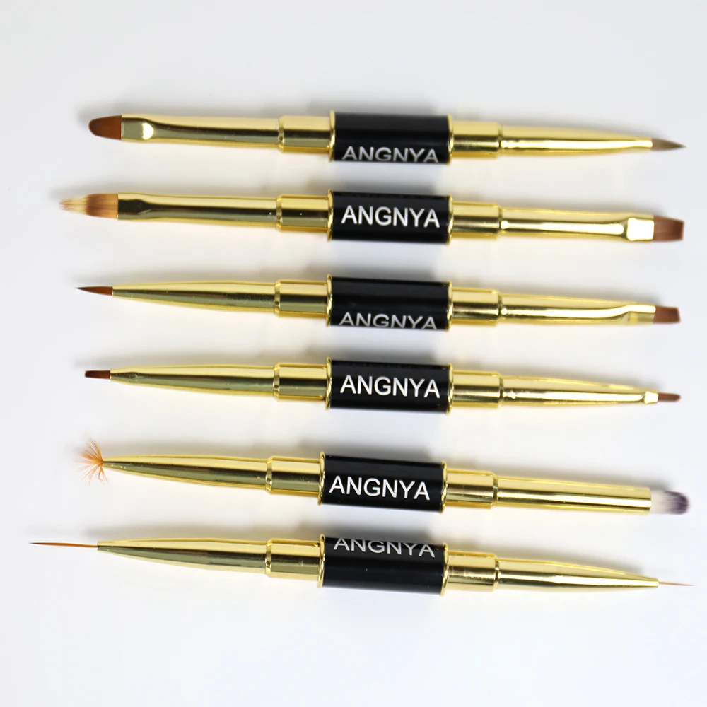 ANGNYA 6 шт. двусторонняя акриловая кисть для дизайна ногтей черная металлическая
