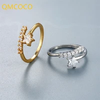 qmcoco simple fashion star shape zircon rings design openings adjustable for women girls silver color jewellery accessories