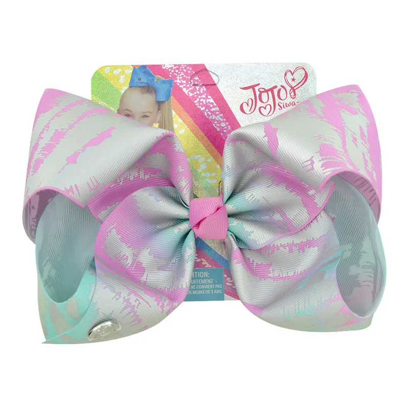 

8 "JoJo Siwa бант для волос с клипсами аллигатора Роскошные заколки для волос Блестки Русалка шикарный Единорог геометрический принт вечерние а...