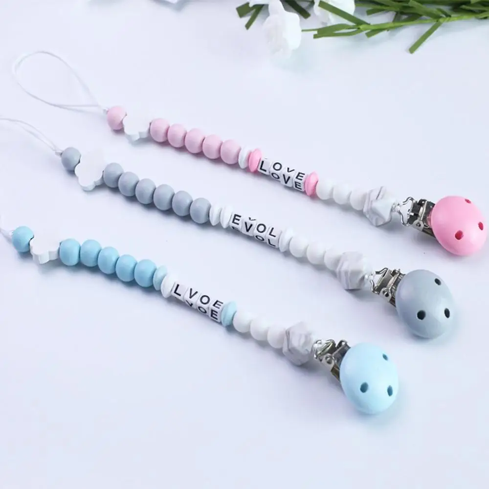 

Wooden Teether Beads Cartoon Pacifier Chain Baby Teething Nursing Pacifier Clips Silicone Chew Toy Dummy Clips Safe For Baby