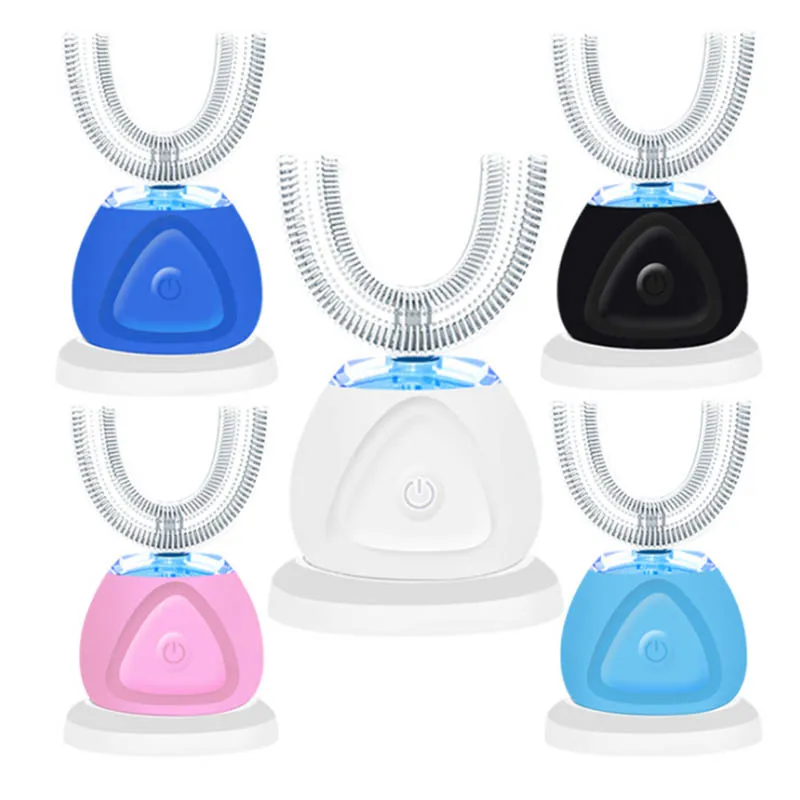 

360 Degrees Intelligent Automatic Sonic Electronic Toothbrush USB Rechargeable U-Shape with 3 Modes Timer Blue Light Toothpaste