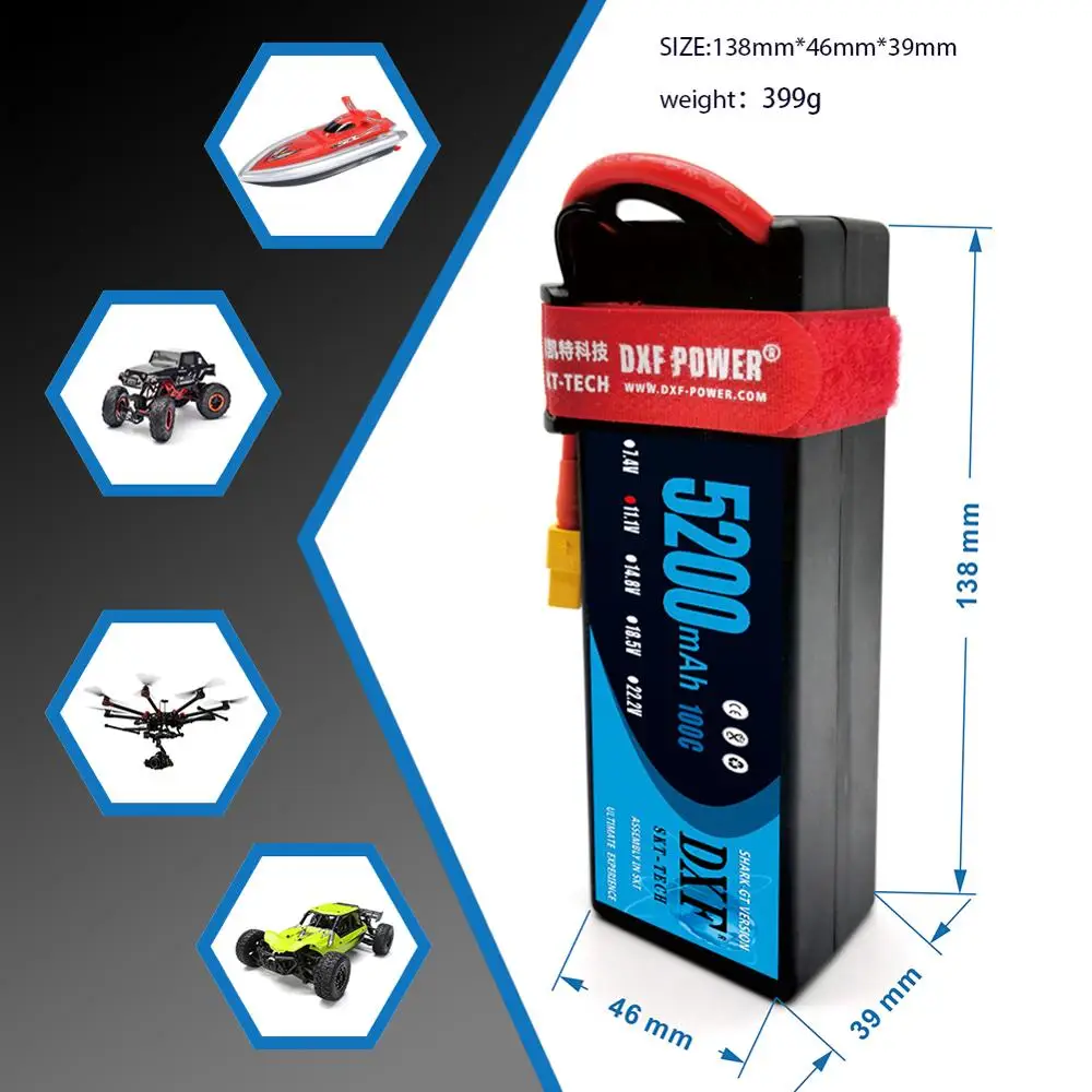 DXF-bater&iacute;a Lipo 2S 3S 7,4 V 11,1 V 5200mah 7000MAH 60C 120C 100C 200C 25C 50C, carcasa dura 1000mAh para coche helic&oacute;ptero FPV RC-1