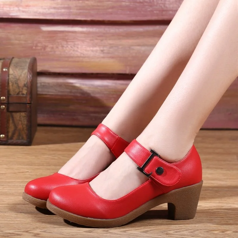 Женские туфли мэри джейн на каблуке 6 см коричневые черные красные белые для