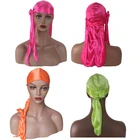 Атласная Мужская эластичная шапка хип-хоп Du Doo Rag Durag парики тюрбан бандана головной убор однотонная длинная шапка Завязывающийся хвост аксессуары для волос