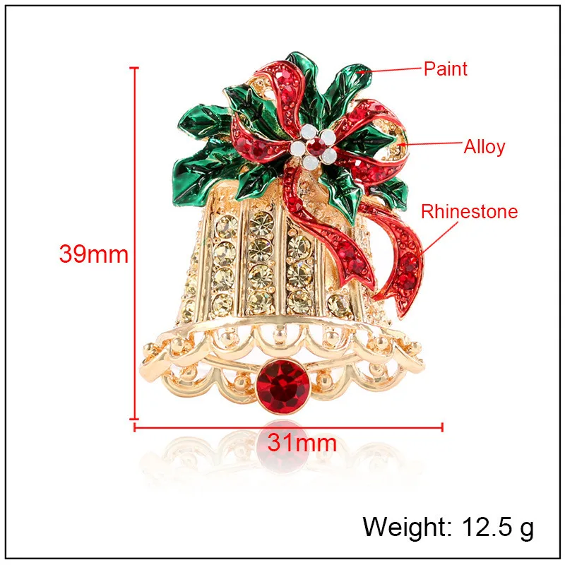 

New fashion christmas bell crystal brooch selling ornaments Creative brooch for women pins and brooches fashion jewelry