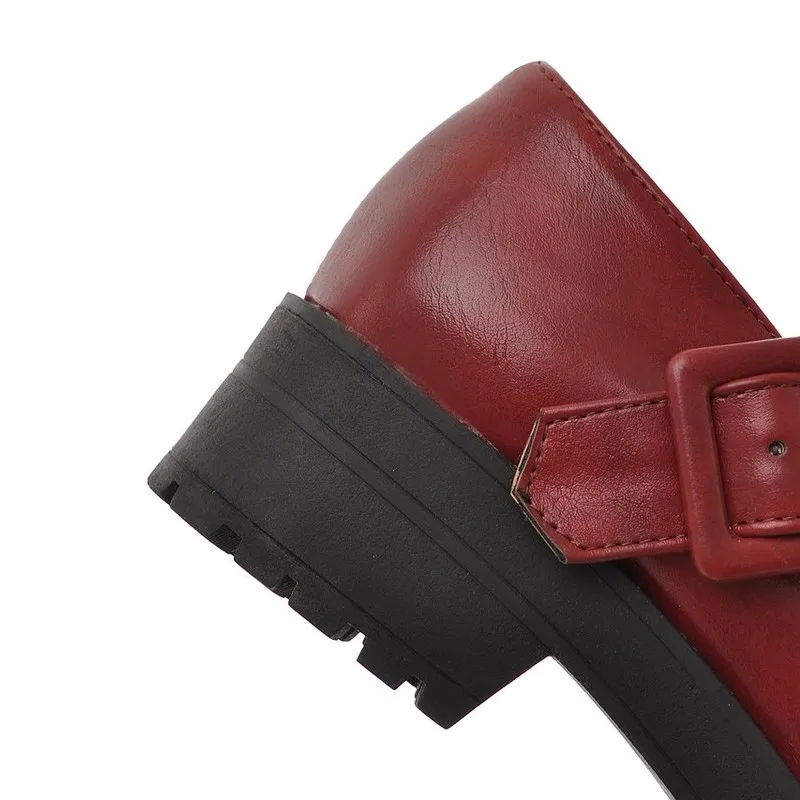 

2021 New Block Heel Black Round Toe Pu Leather For Women Cute Pumps Retro Vintage Casual Shoes Free Shipping