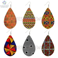 somesoor african fabric ankara design print tear drop wooden earrings afro tribal ethnic bohemian dangle jewelry for women gifts
