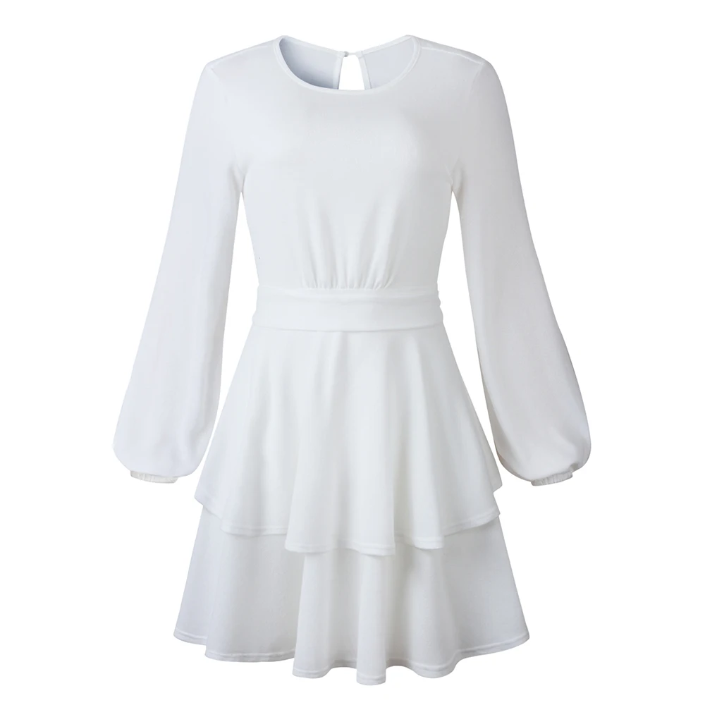 Сексуальное платье трапециевидной формы с оборками длинным рукавом Осеннее