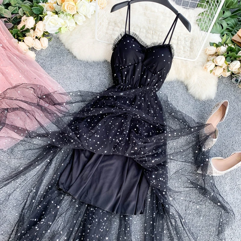 2019 летнее праздничное милое платье с блестками v-образным вырезом высокой талией