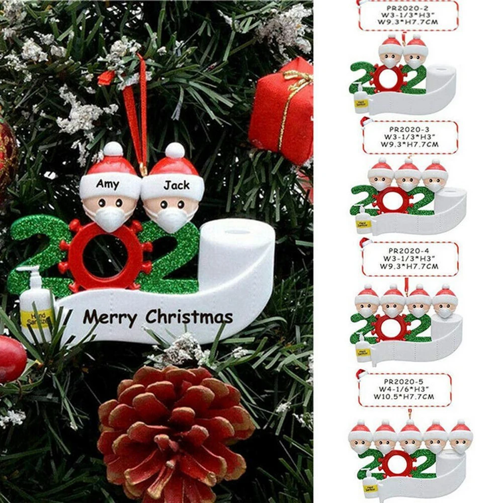 

2021 Christmas Tree Pendant Home Party Decor Xmas Tree Ornament Gift for Kids DIY Personalized Quarantine Santa Claus with Mask