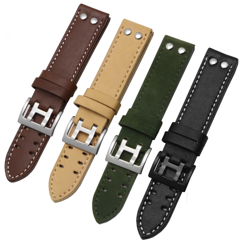 Genuine Leather Watch20mm 22mm Band For Hamilton Khaki Field Watch H760250 H77616533 Watchband Seiko Watch Strap  Button Buckle