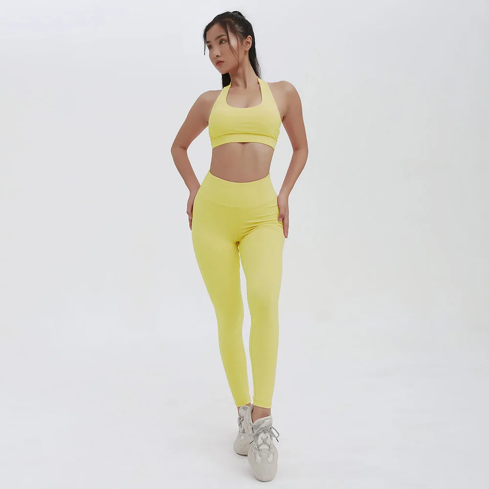 

Europe and The United States Hot New Sexy Halter Beautiful Back Peach Hip Sports Yoga Suit Fitness Suit