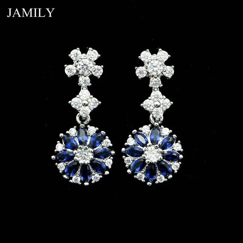 Модные длинные серьги из стерлингового серебра 925 пробы с голубым камнем и белым