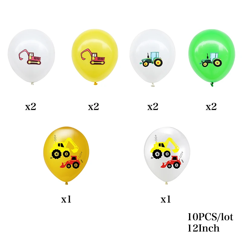 Balloon-10PCS Мультфильм задний фон с изображением фермы вечерние счастливый плакат "с днем рождения" Экскаватор Воздушный шар автомобиль Одноразовые Партии Посуда Автомобильная гирлянда вечерние украшения - Цвет: Balloon-10PCS