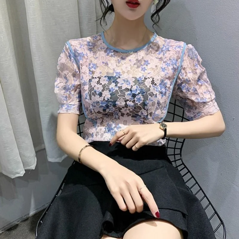 Женские весенне-Летние Стильные сексуальные кружевные блузки рубашки с