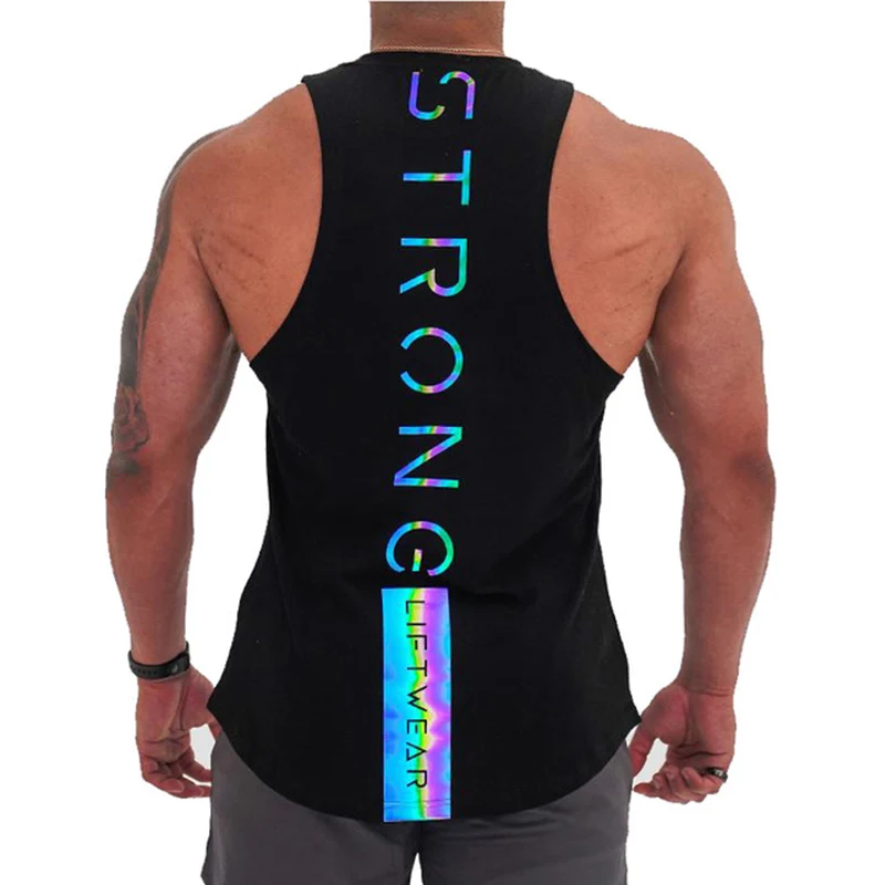 

Luminous Gyms Clothing Mens Bodybuilding reflective Tank Top Cotton Sleeveless Vest Sweatshirt Fitness Workout Sportswear Tops