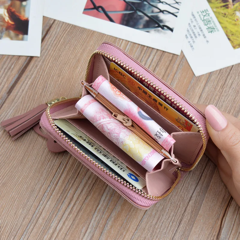 Small wallet ladies short zipper tassel love new Korean student wallet small mini key coin purse