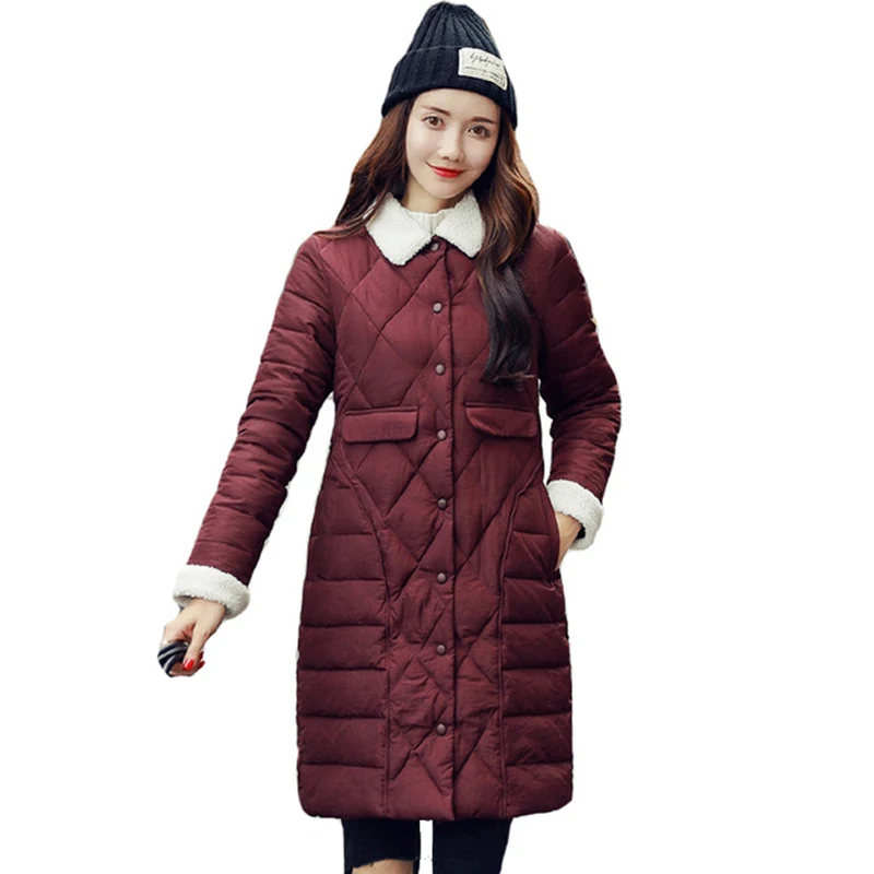 

Turn Down Collar 2019 Winter Jacket Women Autumn Breasted Buttons Female Padded Long Coat Casual Ladies parka Solid 5 Colors