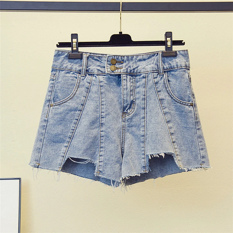 

New Denim Shorts Casual Fashion Loose Plus Size Solid Color Pocket High Waist Hole Buttons Women's Clothing Summer