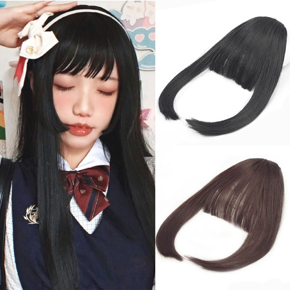 

AILIADE Black Brown Clip In Hair Bangs Hairpiece Synthetic Fake Bangs Hair Piece Accessories Clip In Hair Extensions 3 Colors