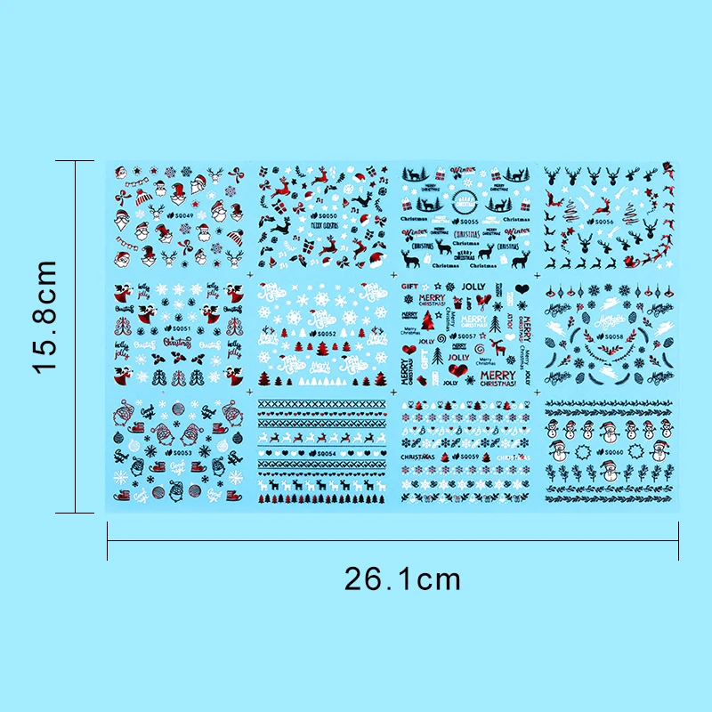 1 Big Sheet Christmas 3D Nail Stickers Santa Claus Deer Pattern Self Adhesive Transfer Decals Accessories Decors | Красота и здоровье