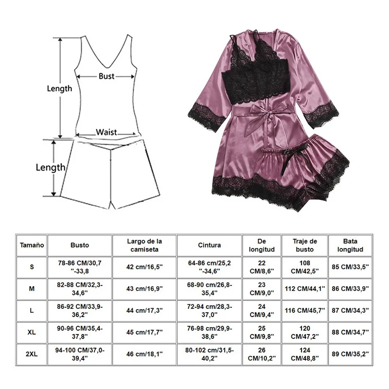 

2020 3pc Pajama Women Pajamas Sets Sexy Lace Bralette Shorts Bathrobe Nightwear Sleepwear Suits Satin Pajamas For Women
