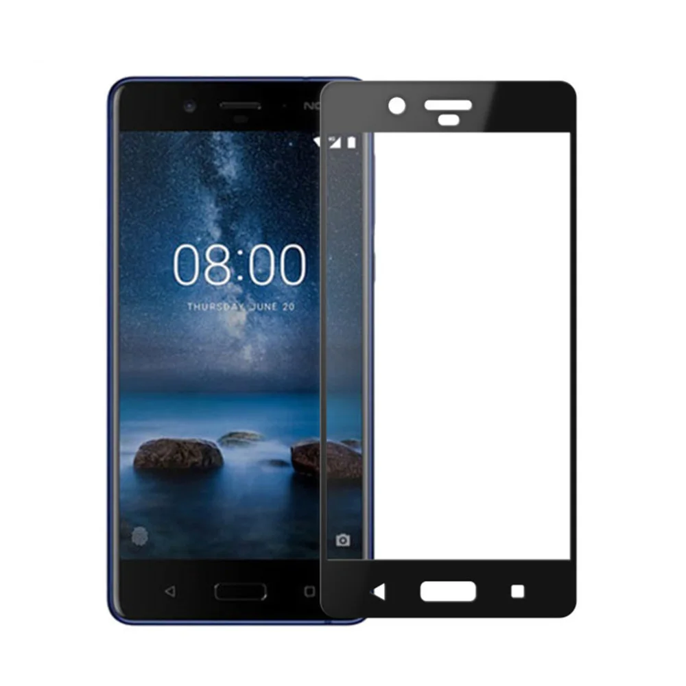 

2.5D Hardness Tempered Glass Film Screen Protector Tempered Glass Screen Cover for Nokia 8 Full Coverage (Black)